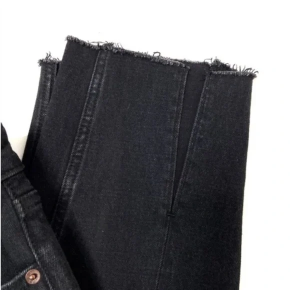 Abercrombie & Fitch Simone High Rise Slim Jeans Raw Hem Ankle Slit Black Size 30 - Picture 7 of 12